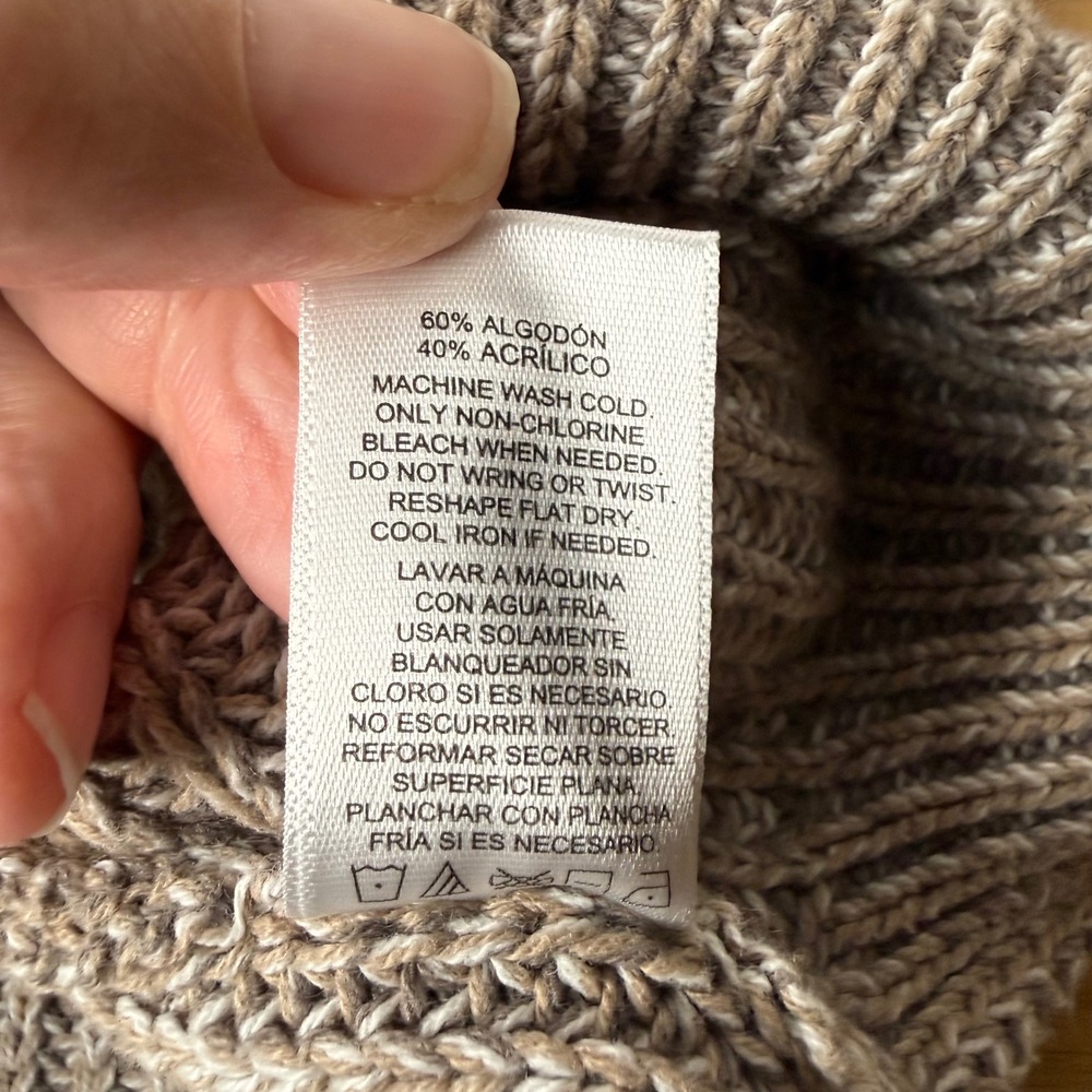 Roll Neck Ribbed Knit Marl Sweater Size Medium Oatmeal Coastal Earthy Minimalist - Picture 5 of 7